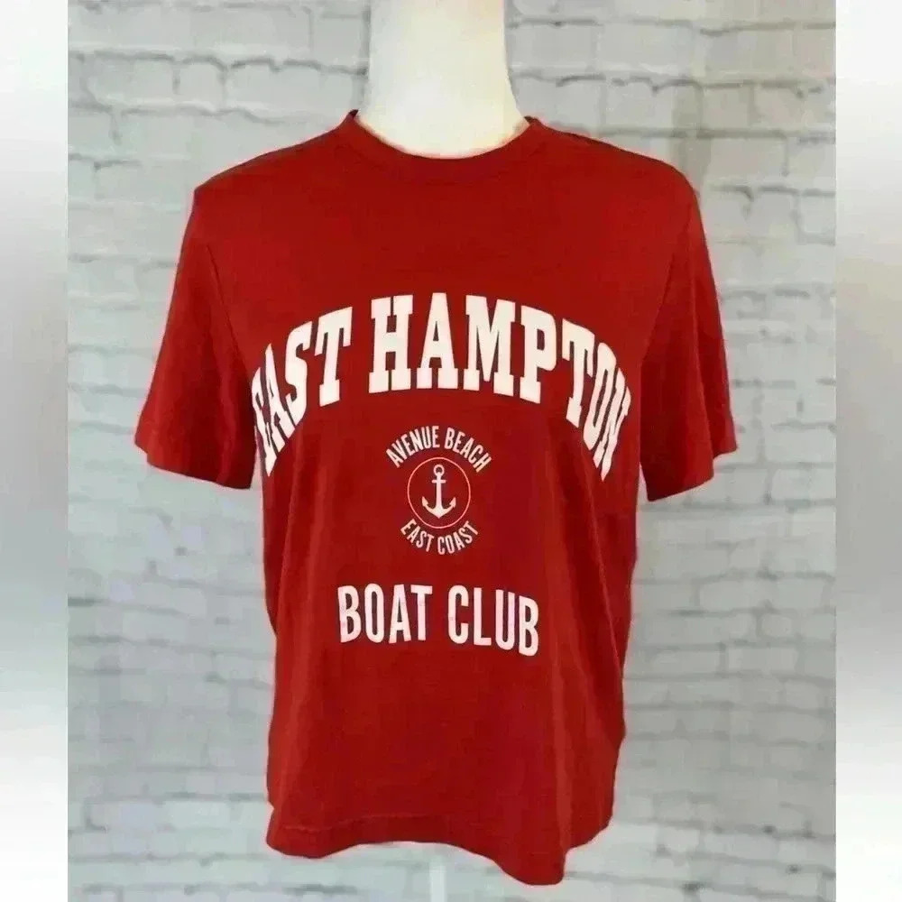 NEW H&M EAST HAMPTONS boat Club T Shirt Red Classic Coastal Nautical Woman’s S